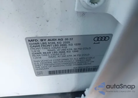 2022 Audi Q3 Premium Plus 45 Tfsi S Line Quattro Tiptronic z USA, uszkodzony, nr VIN WA1EECF38N1138603